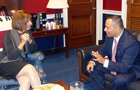 U.S. Congresswoman Jackie Speier '76 (D-CA) discussing Armenian American community priorities with ANCA Chairman Raffi Hamparian. Link to story below.
