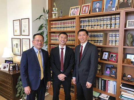 3L Tom Lin in chambers with Justice Ming W. Chin and Justice Goodwin H. Liu.