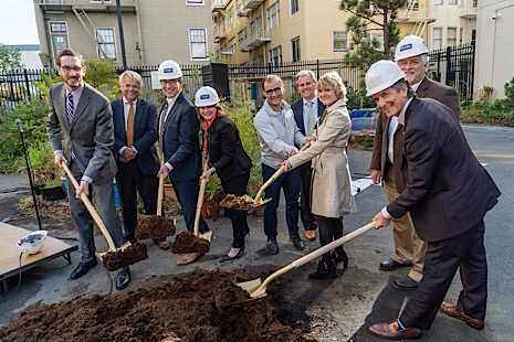 Breaking ground for the new 333 Golden Gate Avenue building. [From left to right: California State Senator Scott Wiener