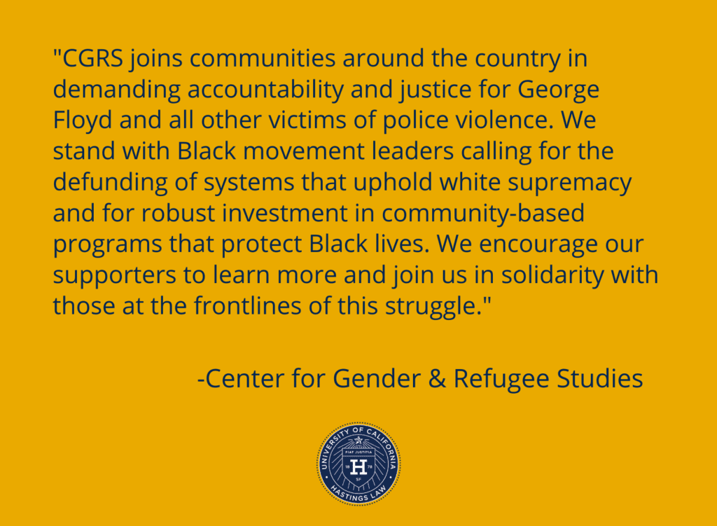 CGRS joins communities around the country in demanding accountability and justice for George Floyd and all other victims of police violence.