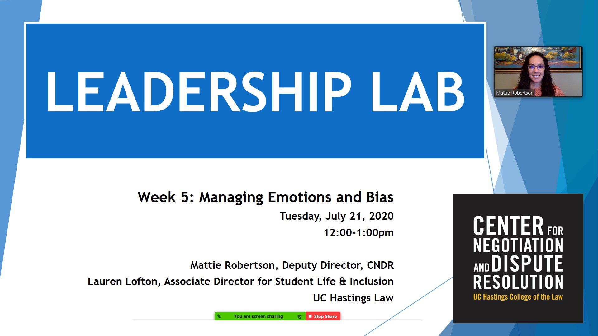 CNDR’s Deputy Director Mattie Robertson Teaching Leadership Lab Online