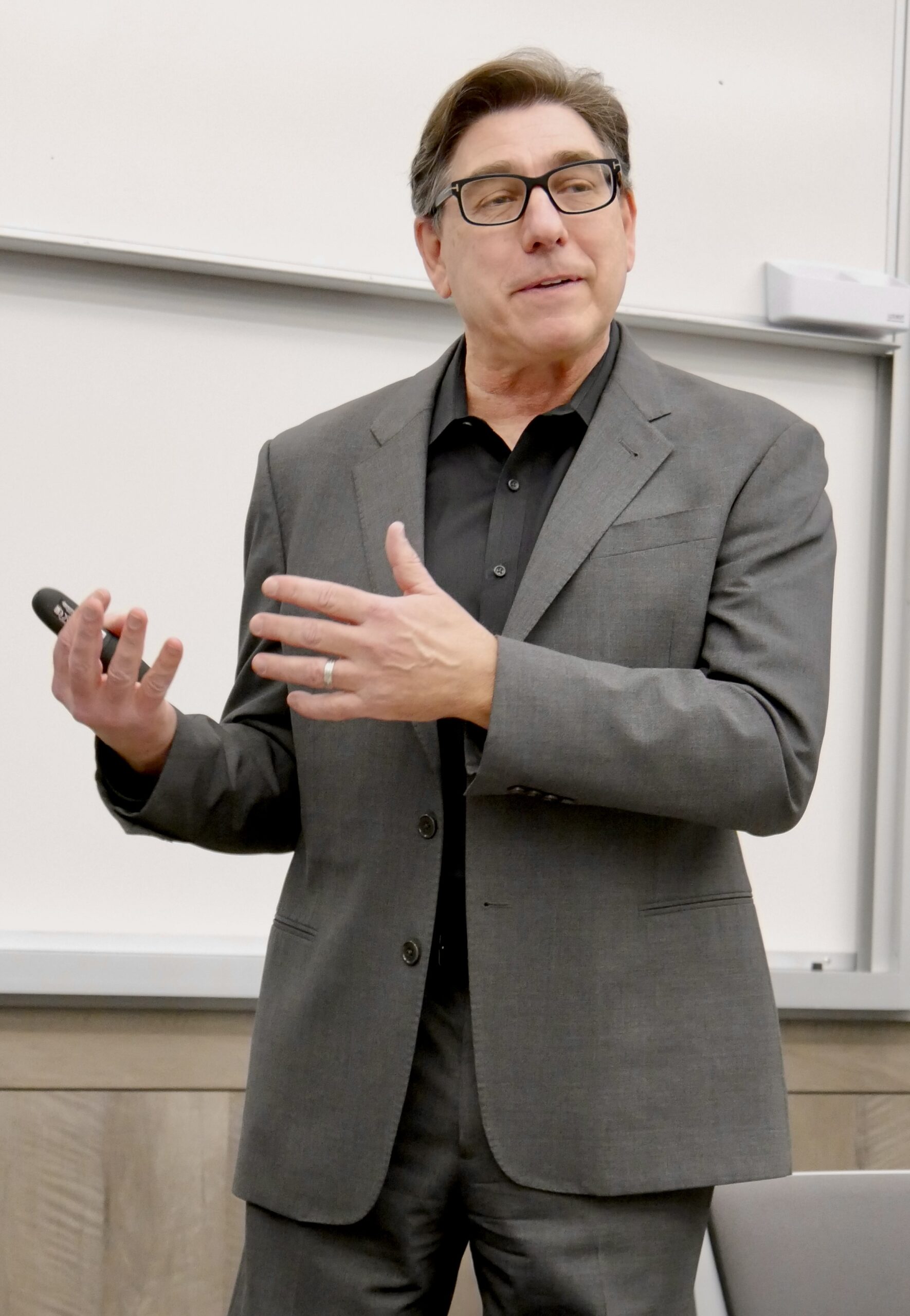 Chancellor and Dean David Faigman gestures while speaking at a forum, discussing initiatives for promoting diversity and inclusion at UC Law San Francisco.