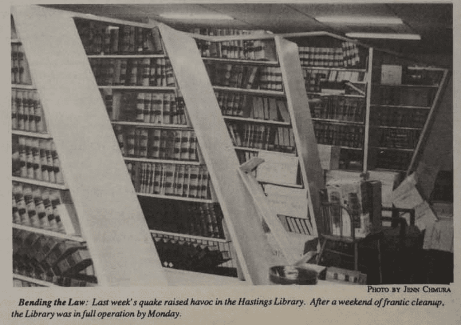 Bookshelves in disarray