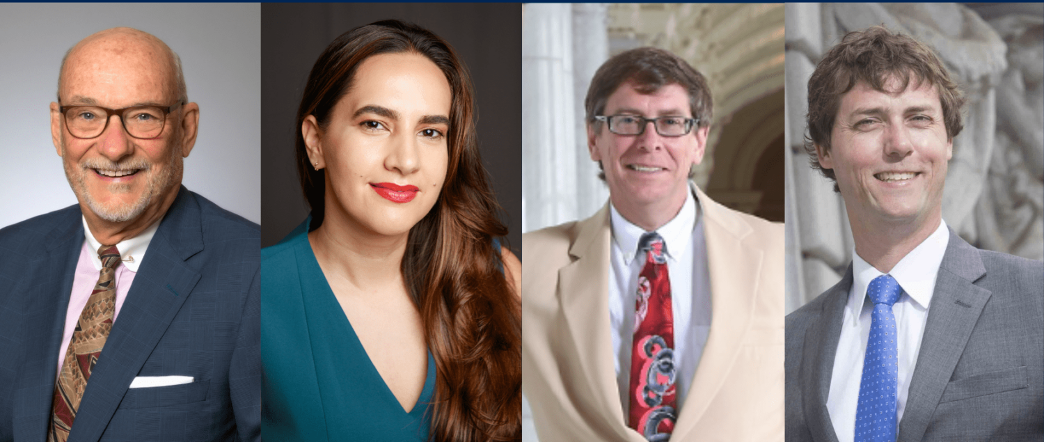 A four-panel image of headshots of UC Law San Francisco faculty members, from left, Matt Coles, Natalia Ramírez Lee, Rory Little, and Zachary Price.