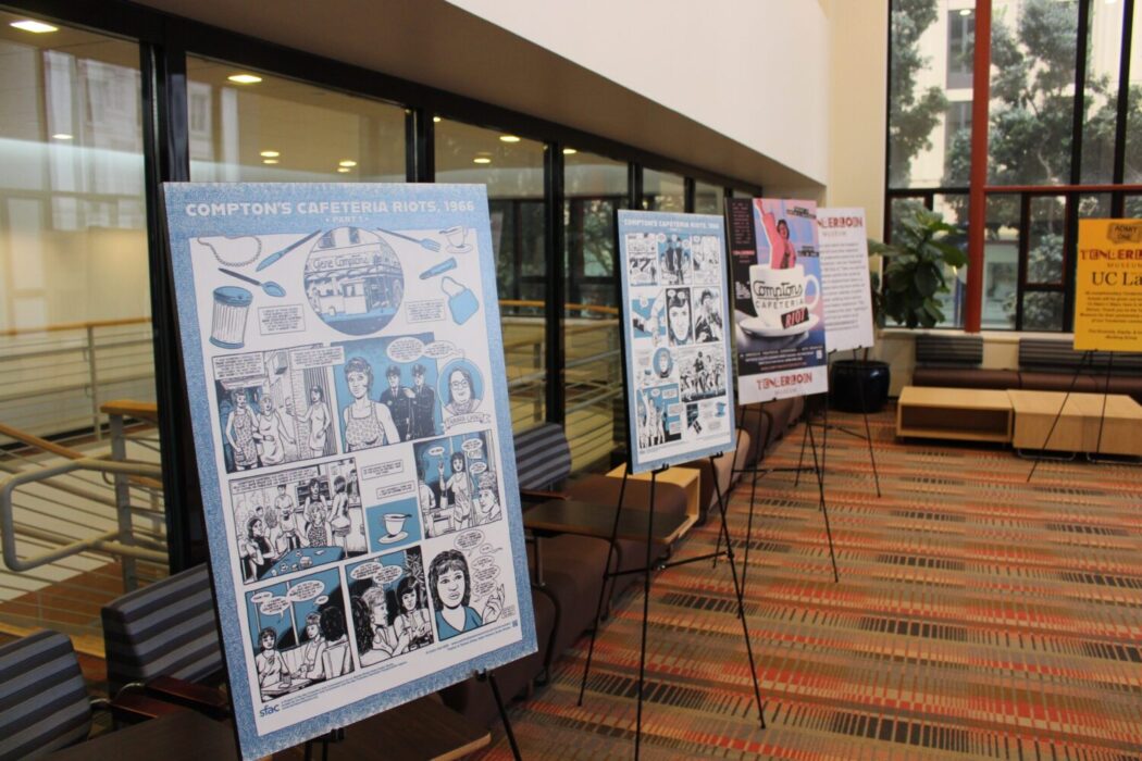An exhibit on LGBTQ+ rights displayed at UC Law SF