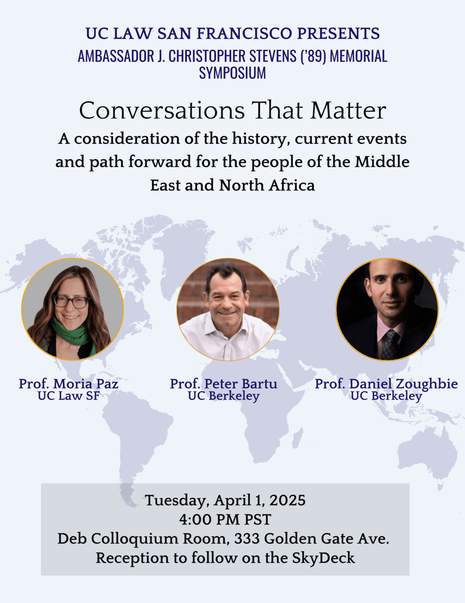 This image announces the Ambassador J. Christopher Stevens Memorial Symposium, detailing speakers and event information, including date and location.