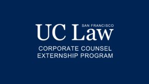 The UC Law San Francisco logo on a blue background with text that reads "CORPORATE COUNSEL EXTERNSHIP PROGRAM" below the logo.