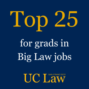 a graphic that says Top 25 for grads in Big Law jobs with the UC Law San Francisco wordmark.