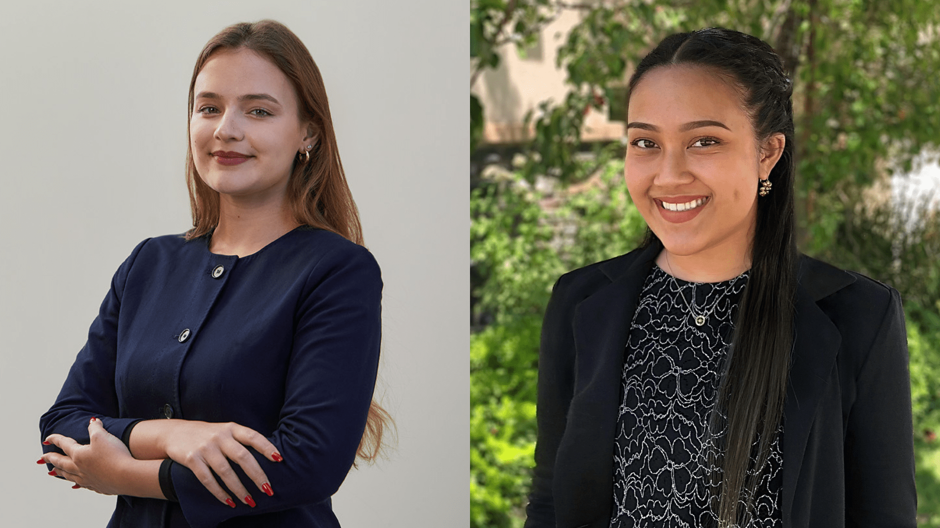 A composite of two headshot photos of Maria Clara Ribeiro Siqueira and Justine Caedo