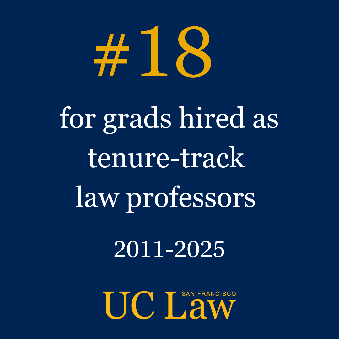 Graphic states: "#18 for grads hired as tenure-track law professors, 2011-2025"