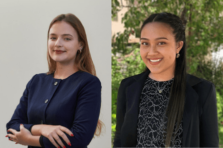 A composite of two headshot photos of Maria Clara Ribeiro Siqueira and Justine Caedo.
