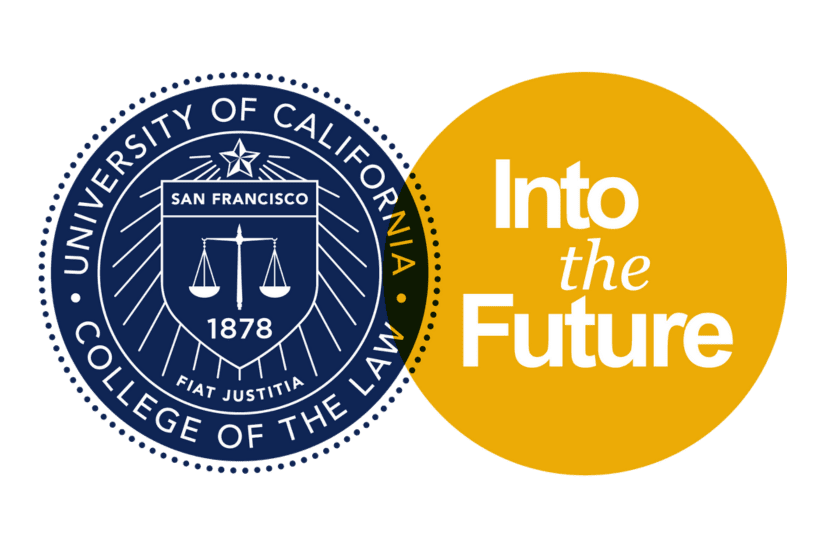 The UC Law SF seal in blue next to a gold circle with the words 