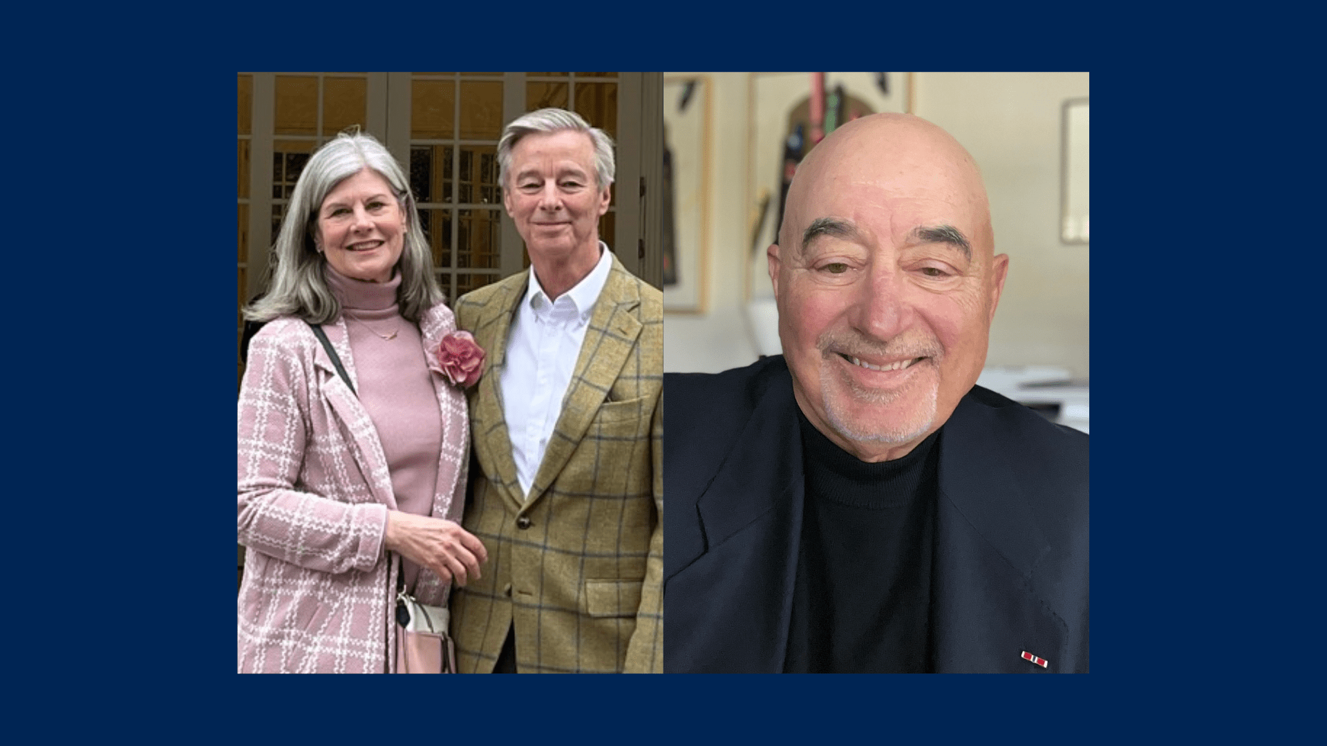 A composite photo of three donors: Deborah and Bruce Pfaff in one photo, and Chuck Dell'Ario in a separate photo