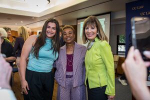 Barbara Lee and Jackie Speier pose with law student after their lecture.