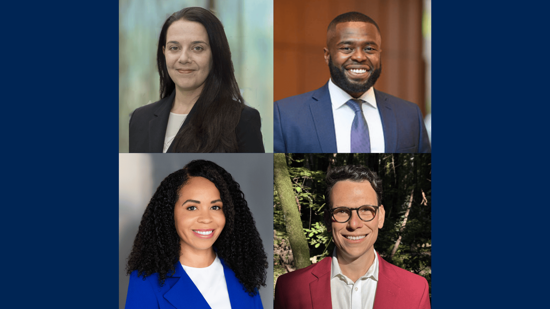 A collage photo featuring headshots of four new professors.