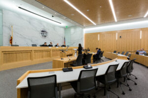 UC Law SF's courtroom with students and judges