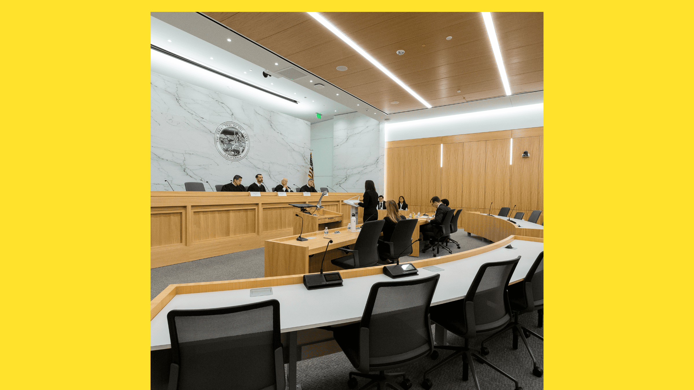Students and judges in UC Law SF's court room