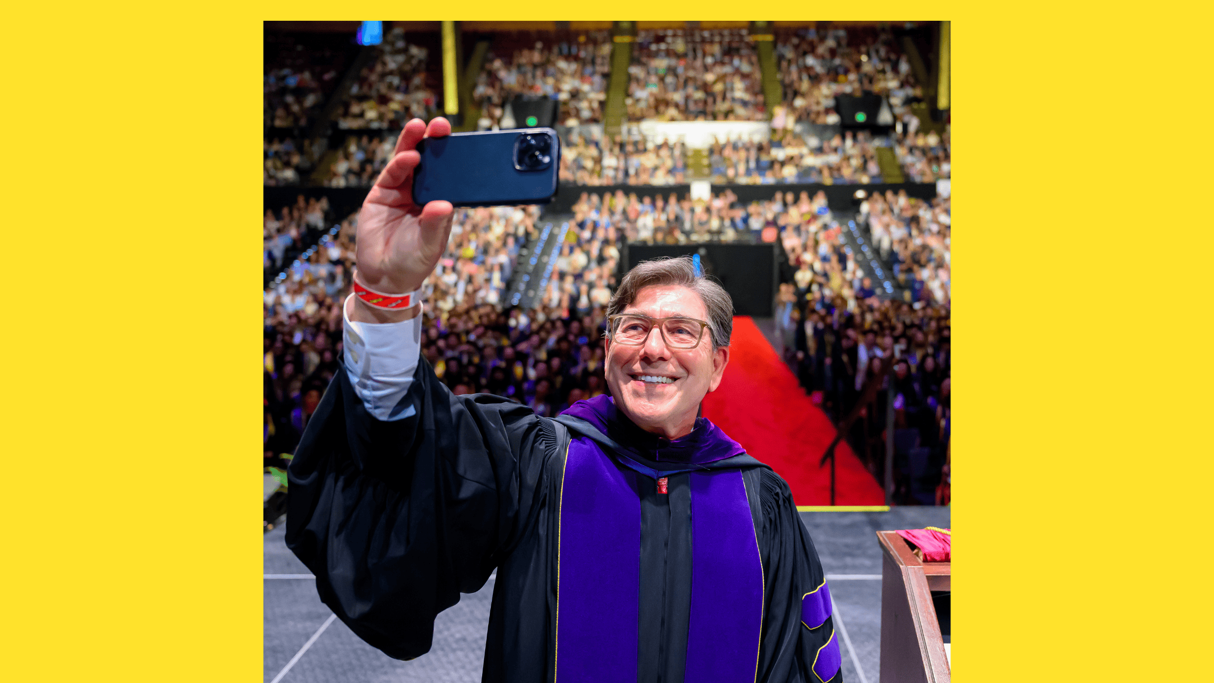 David Faigman taking a selfie at commencement